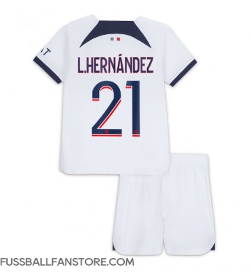 Paris Saint-Germain Lucas Hernandez #21 Replik Auswärtstrikot Kinder 2023-24 Kurzarm (+ Kurze Hosen)